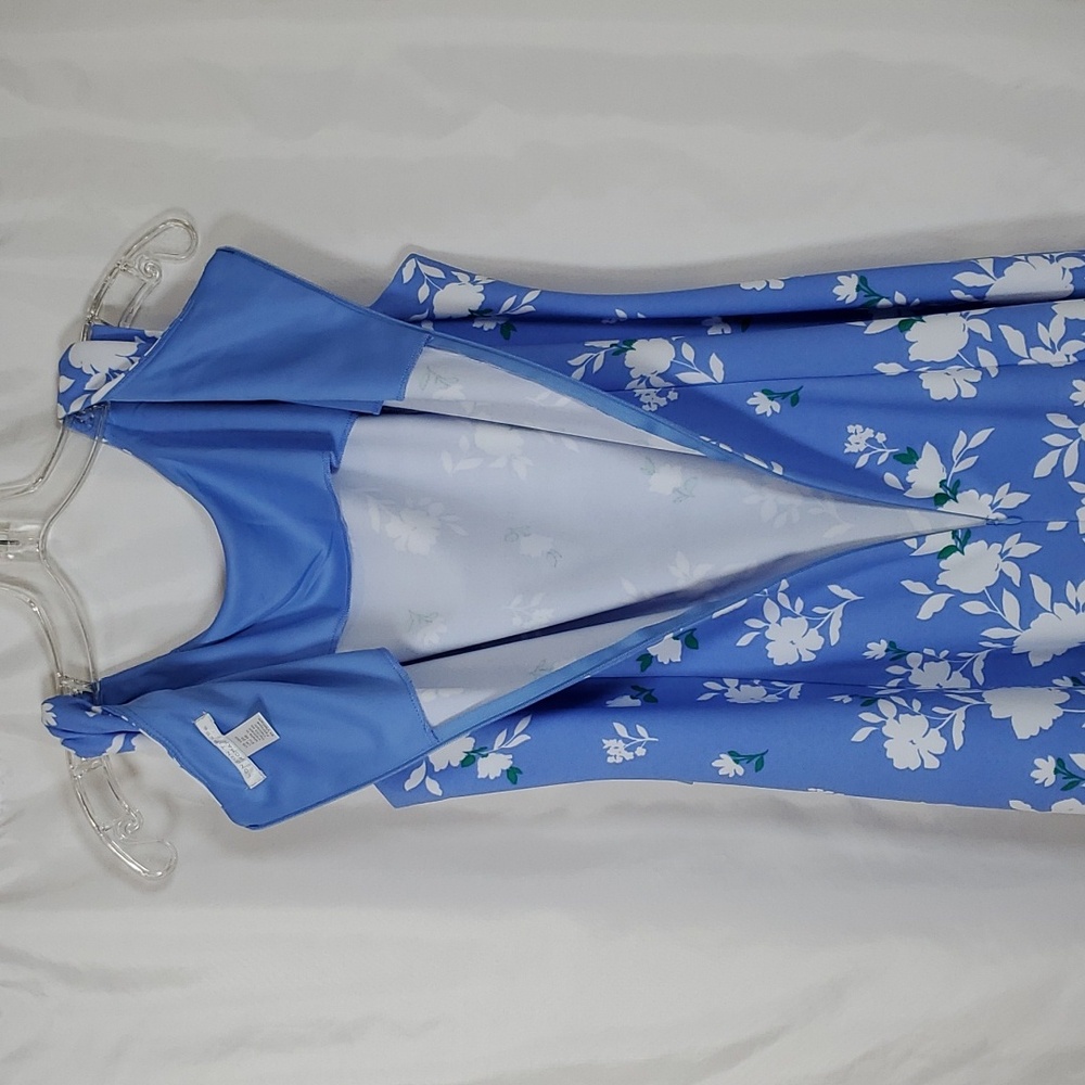 London Times Women's Crewneck Sleeveless A-line Dress ~ Blue Green White - Picture 9 of 10